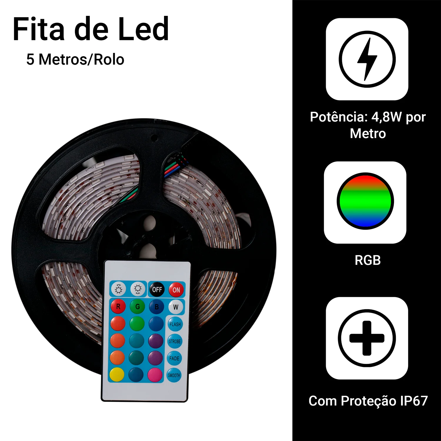 Fita Led Rgb 5050 Rolo 5m 300 Leds Ip65 + Controle- Últimas Unidades